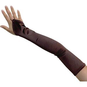 Women's Brown Finger Loop Fingerless Long Satin Gloves Wedding Party Prom